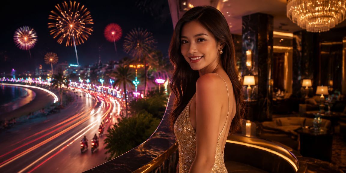 Không gian giải trí casino ánh đèn neon rực rỡ về đêm tại khu nghỉ dưỡng Mũi Né