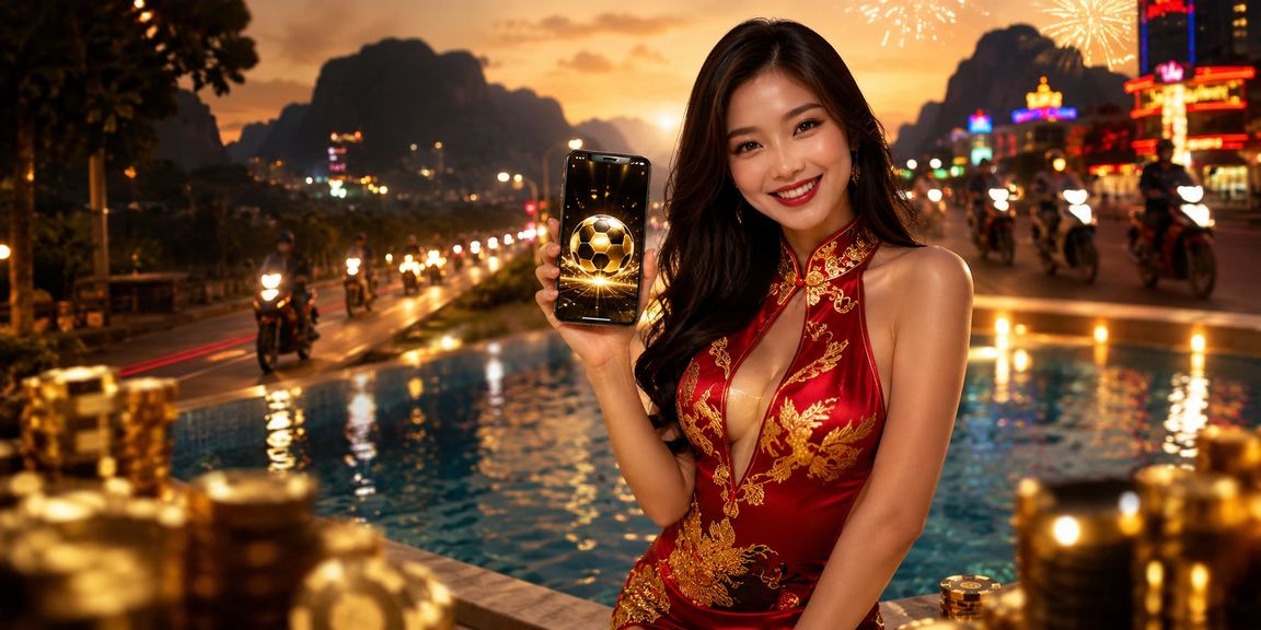 Màn hình cá cược bóng đá ban đêm tại Ninh Bình với ánh đèn neon sôi động