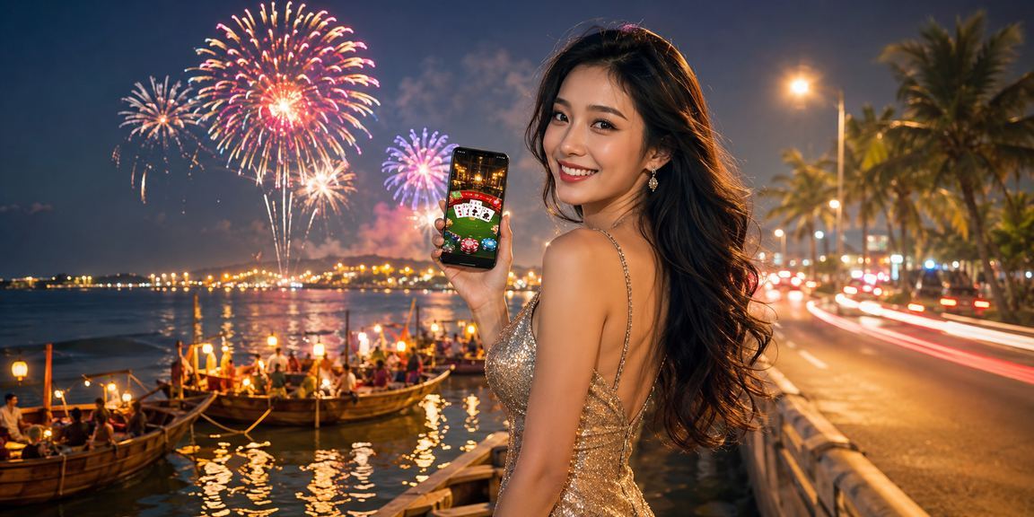 Người dùng trải nghiệm casino trực tuyến trên mobile tại lễ hội Phan Thiết